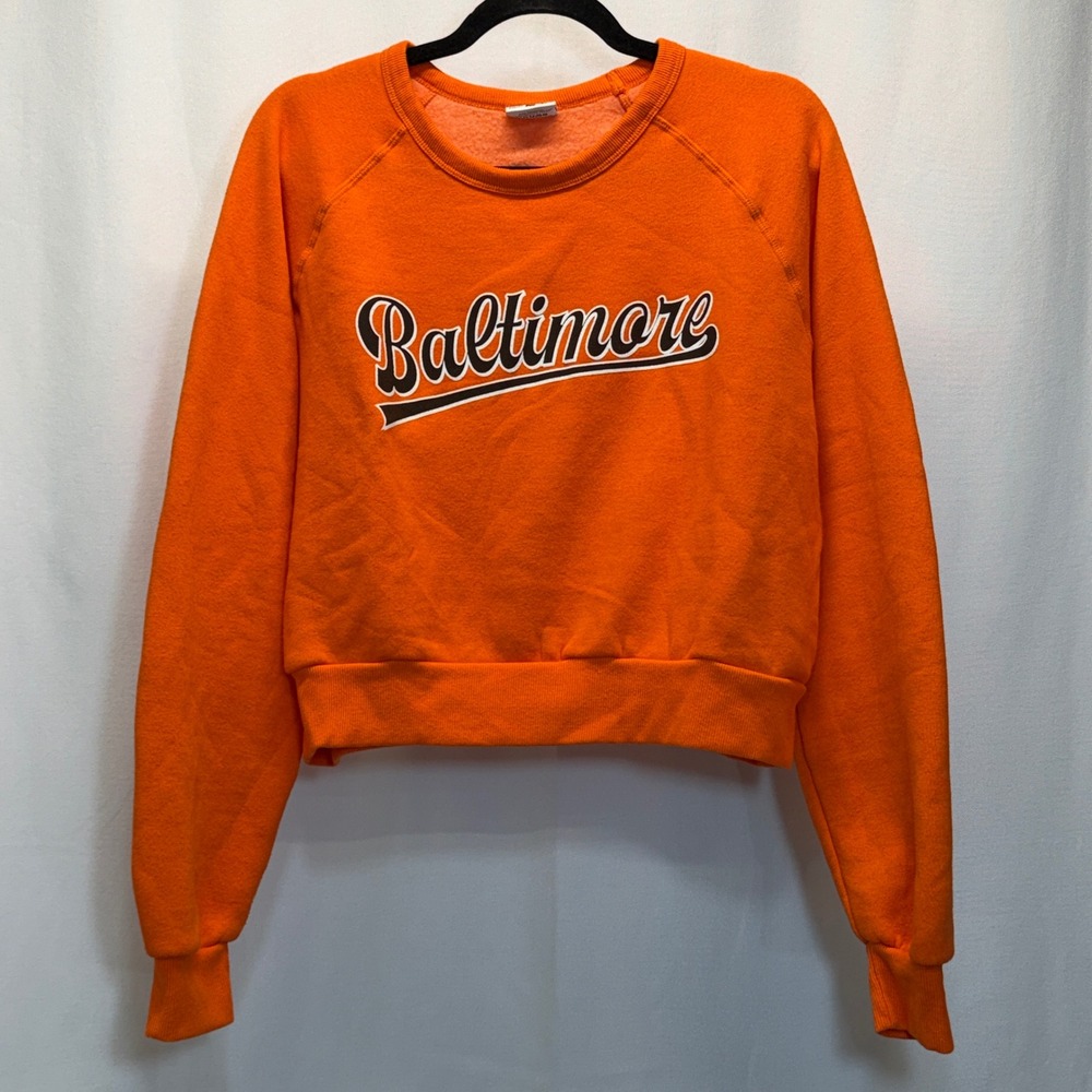 Where I'm From Sweatshirt Womens Large Orange Baltimore Cropped Graphic Pullover
